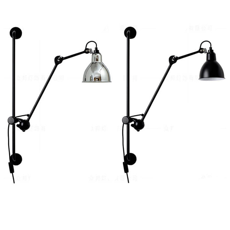 Lampe murale industrielle vintage à bras oscillant à long poteau en fer à 1 lumière 