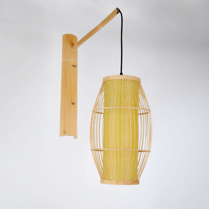 Japanese Creative Bamboo Weaving Oval Lantern 1- Light Wall Sconce Lamp