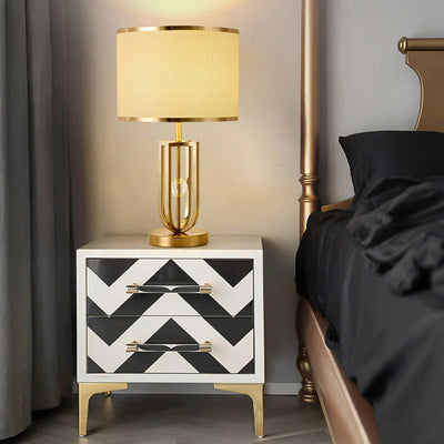 Lampe de table moderne minimaliste en tissu imitation cuivre à 1 lumière 