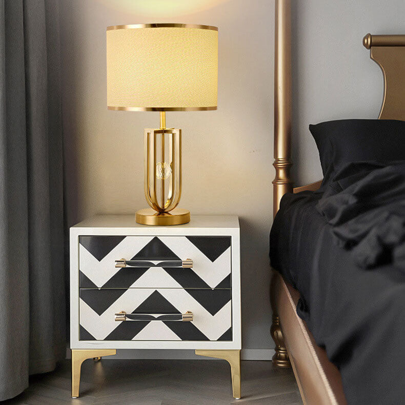 Lampe de table moderne minimaliste en tissu imitation cuivre à 1 lumière 