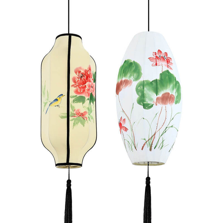 Lanterne ovale antique orientale faite à la main en tissu 1 lumière suspendue 