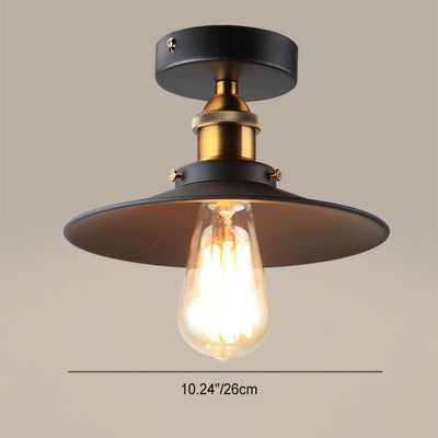 Contemporary Industrial Iron Umbrella Shade 1-Light Semi-Flush Mount Ceiling Light For Living Room