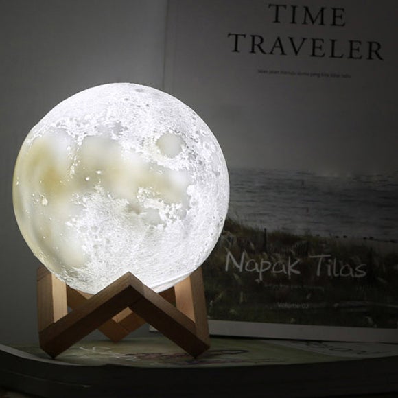 Lampe de table créative à 1 lumière LED rechargeable en forme de lune imprimée en 3D 