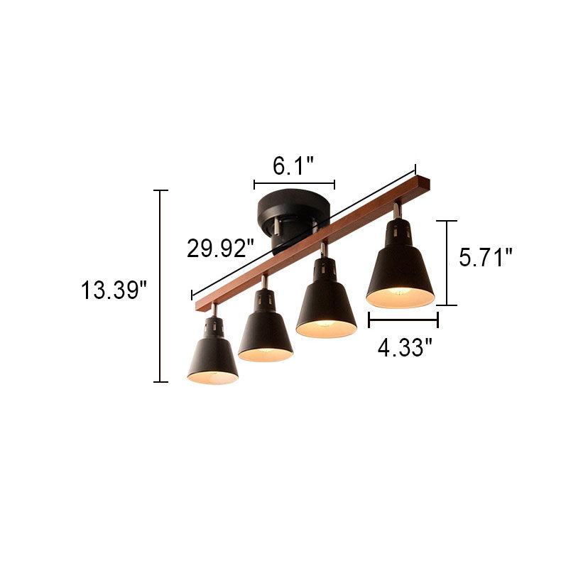 Japanische minimalistische einfarbige Holzeisen-4-Licht-Halbbündig-Einbauleuchte