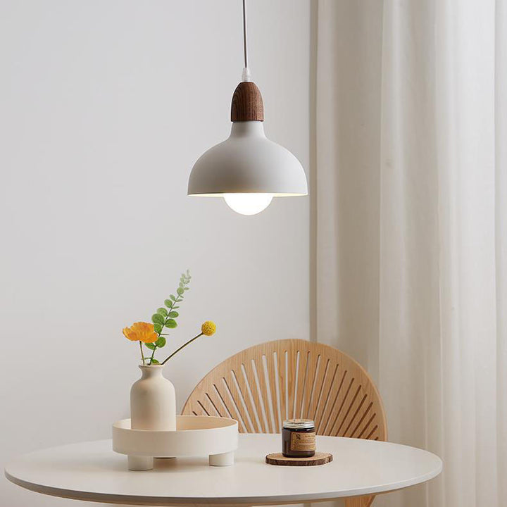 Traditional Japanese Solid Wood Dome Round Hardware 1-Light Pendant Light For Living Room