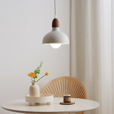 Japanese Simple Solid Wood Dome Round Hardware 1-Light Pendant Light