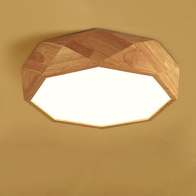 Modern Solid Wood Round Geometric LED Flush Mount Ceiling Light
