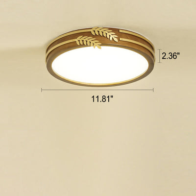 New Chinese Walnut Creative Golden Wheat Ear Decoration Design LED Flush Mount Light