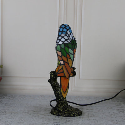 Lampe de table Tiffany American Parrot en résine avec vitrail à 1 lumière 