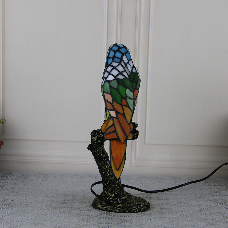 Lampe de table Tiffany American Parrot en résine avec vitrail à 1 lumière 