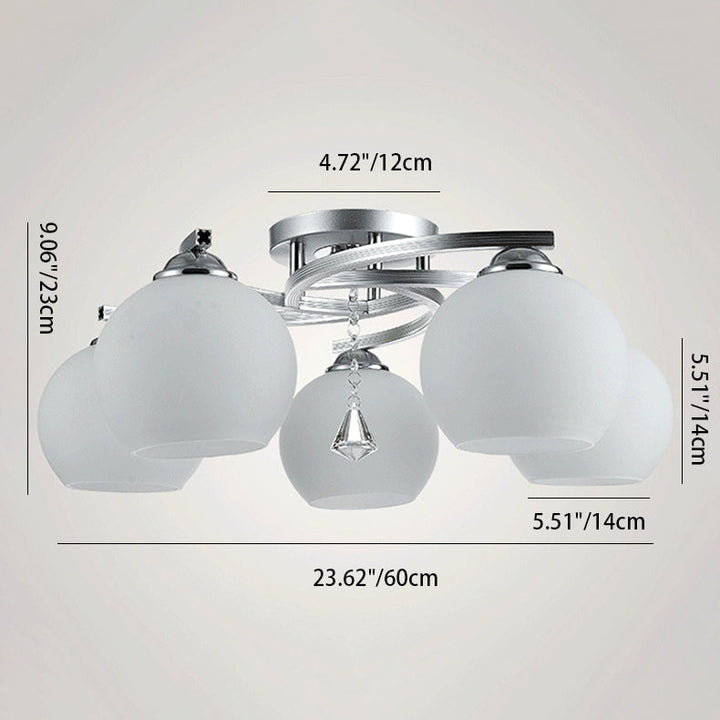 Moderner Mid-Century Aluminiumrahmen Glaskugelschirm 3/5-Licht Kronleuchter für Wohnzimmer 