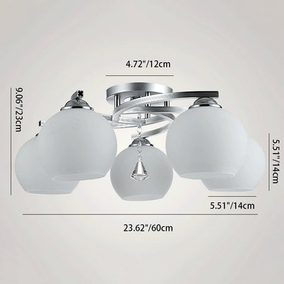 Moderner Mid-Century Aluminiumrahmen Glaskugelschirm 3/5-Licht Kronleuchter für Wohnzimmer 