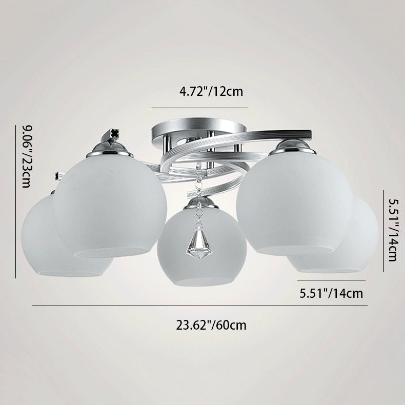 Moderner Mid-Century Aluminiumrahmen Glaskugelschirm 3/5-Licht Kronleuchter für Wohnzimmer 