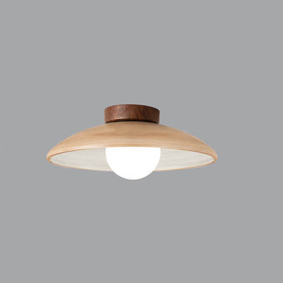 Japanese Wabi-Sabi Faux Woodgrain Flying Saucer Design 1-Light Semi-Flush Mount Ceiling Light