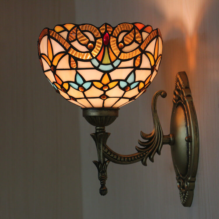 European Tiffany Flora Stained Glass 1-Light Wall Sconce Lamp