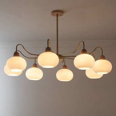 Nordic Japanese Glass Round Wood 3/6/8 Light Chandelier