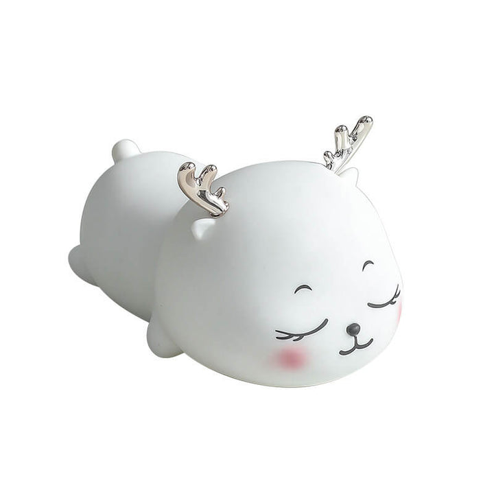 Lampe de Table Veilleuse à LED Rechargeable en Silicone Dessin Animé Cerf Mignon à Sept Couleurs 