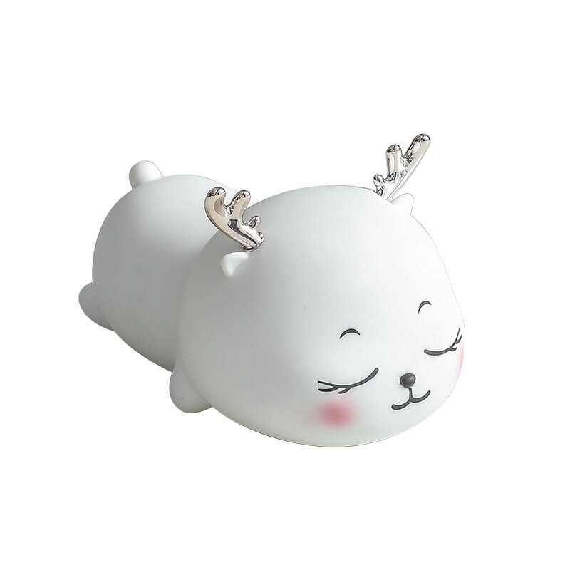 Lampe de Table Veilleuse à LED Rechargeable en Silicone Dessin Animé Cerf Mignon à Sept Couleurs 