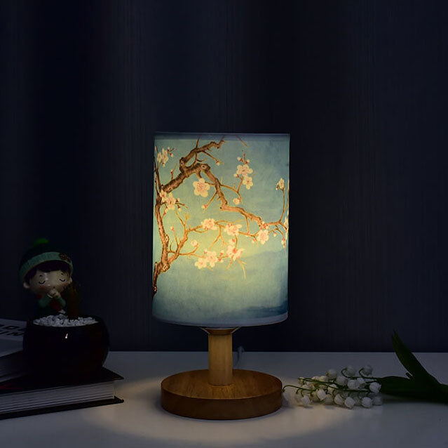 Modern Minimalist Fabric Column Landscape Wood LED Table Lamp