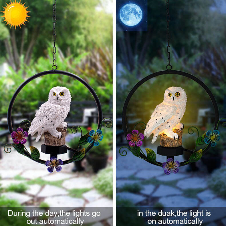 Lumière suspendue LED décorative de patio extérieur solaire en résine hibou créatif rétro européen 