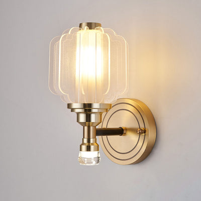 Modern Chinese Acrylic Brass Lantern 1/2 Light Wall Sconce Lamp