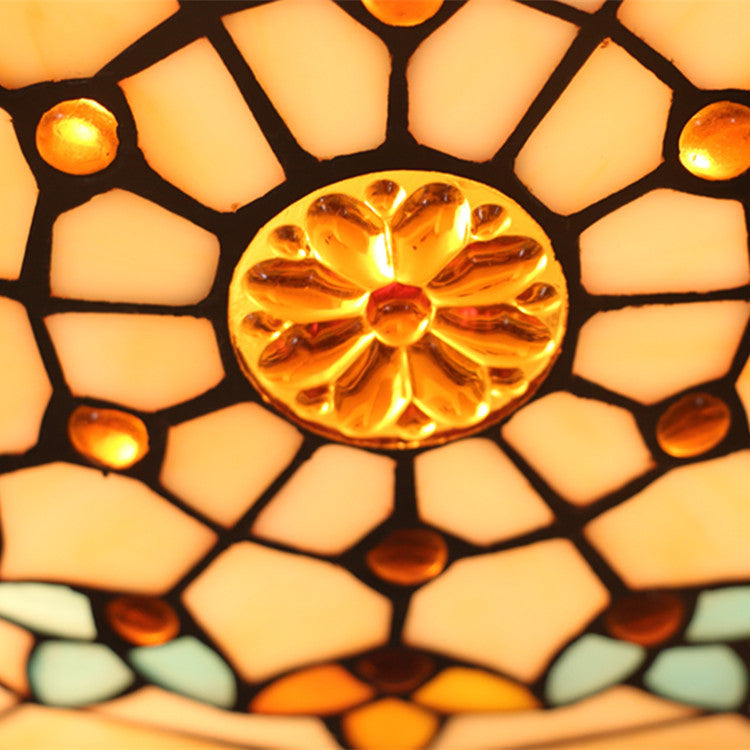 Tiffany Vintage Baroque Gemstone Round 3-Light Flush Mount Ceiling Light