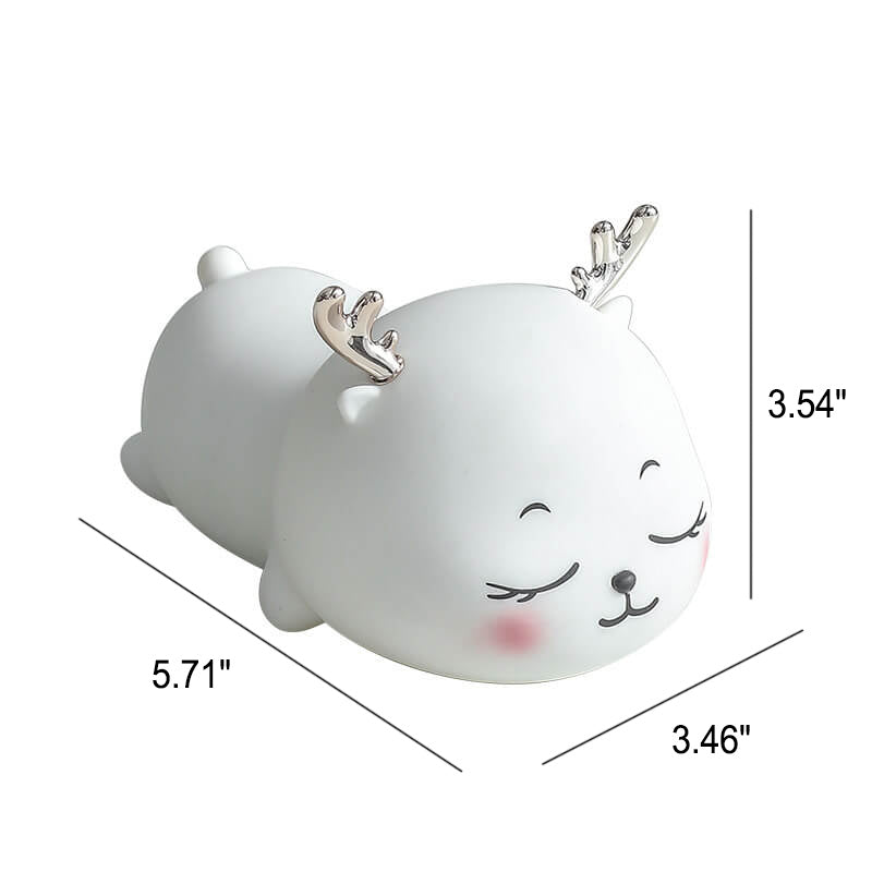 Lampe de Table Veilleuse à LED Rechargeable en Silicone Dessin Animé Cerf Mignon à Sept Couleurs 