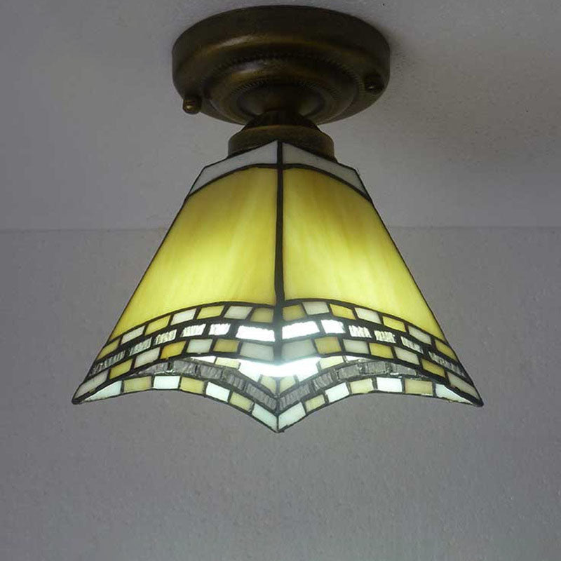 European Vintage Tiffany 1-Light Semi-Flush Mount Light