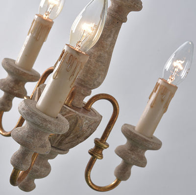 Französischer Vintage Kerzenhalter aus massivem Holz Eisen 3-flammiger Kronleuchter 