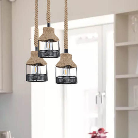 Luminaire suspendu à 1 lumière en corde de chanvre et rotin nostalgique de style industriel 