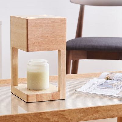 Modern Minimal Rectangular Wooden 1-Light Melting Wax Table Lamp