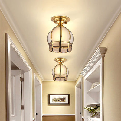 European Luxury Brass Glass Cone 1-Light Semi-Flush Mount Ceiling Light