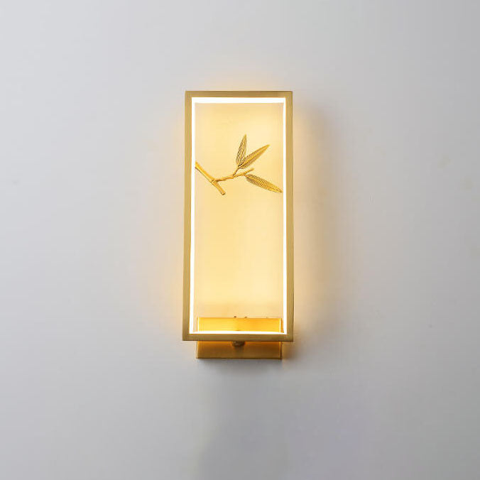 Modern Chinese Rectangular Frame Brass LED Wall Sconce Lamp