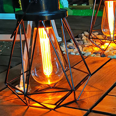 Solar Retro Iron Lantern Geometry LED Decorative Outdoor Landscape Light