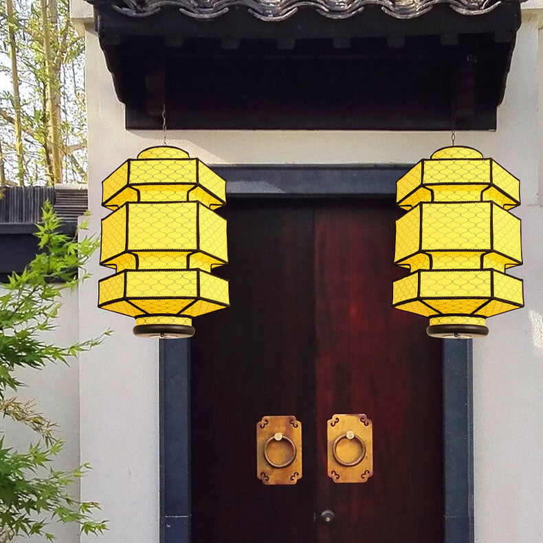Chinesische Retro Hexagonale Faux Schaffell Eisen 1-Licht Pendelleuchte 