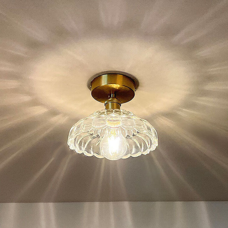 Vintage Brass Glass Dome 1-Light Semi-Flush Mount Ceiling Light