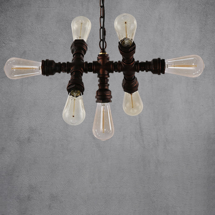 Industrielles Eisen-Wasserrohr-Design 7-Licht-Kronleuchter 