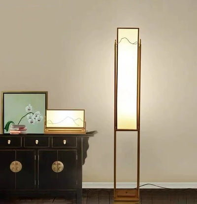 Modern Zen Fabric Square Column 3-Light Standing Floor Lamp