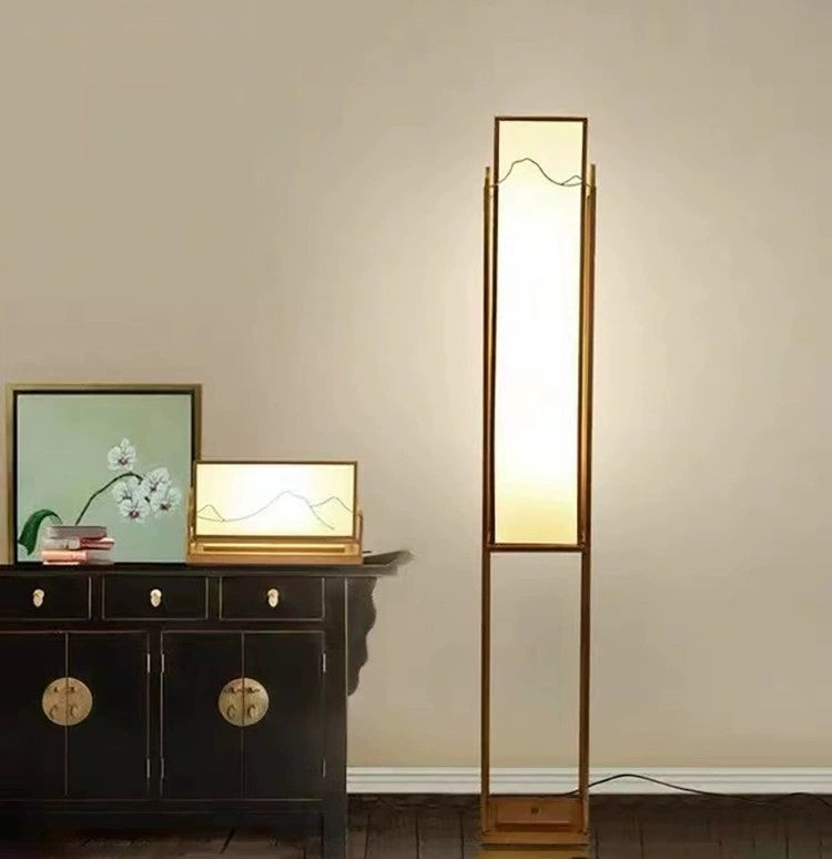 Modern Zen Fabric Square Column 3-Light Standing Floor Lamp