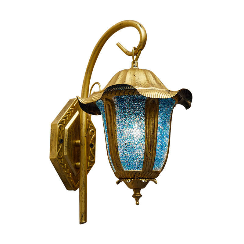 Böhmische marokkanische blaue Eisen-Wandleuchte mit 1 gebogenem Arm 