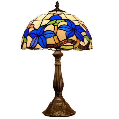 Tiffany Blue Gardenia Stained Glass 1-Light Table Lamp