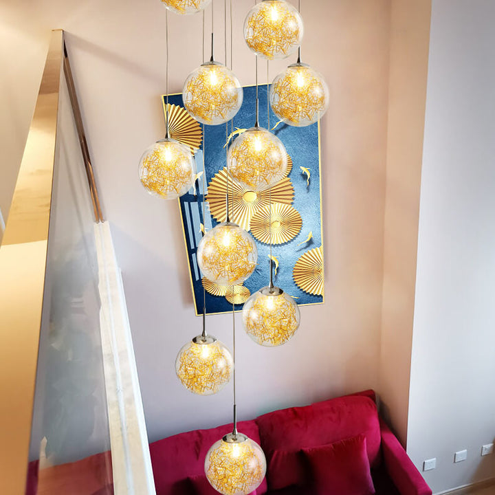 Moderne Luxus-Treppe Glas Kugelschirm Loft Kronleuchter 