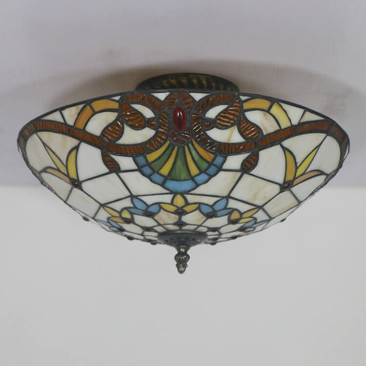 Tiffany European Sunflower Stained Glass Bowl 3-Light Flush Mount Ceiling Light