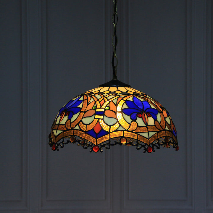 Lámpara colgante de 1 luz con cúpula de vidrio teñido estilo Tiffany Rustic 