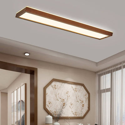 Japanese Minimalist Log Rectangular Walnut LED Flush Mount Ceiling Light