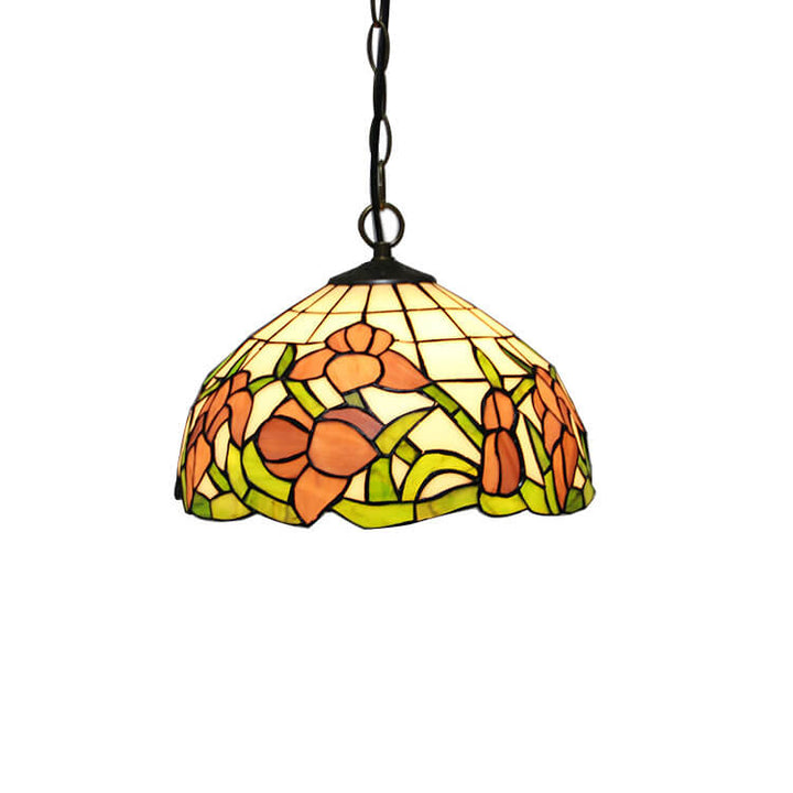 Traditional Tiffany Round Dome Baroque Stained Glass 1-Light Pendant Light For Bedroom