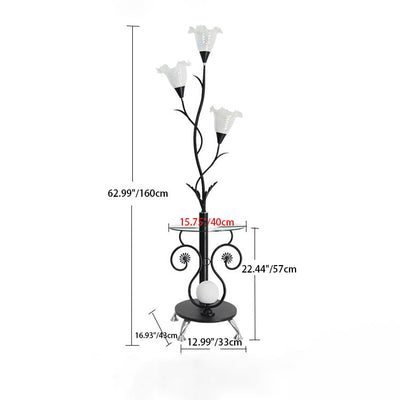 Contemporary Creative Floral Iron Glass 4-Light Standing Floor Lamp For Living Room