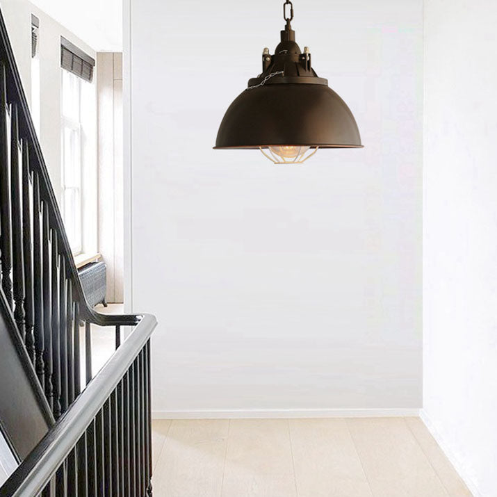 Industrial Retro Black Pot Lid Iron 1-Light Pendant Light