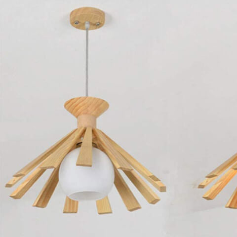 Traditional Japanese Round Wood 1-Light Pendant Light For Bedroom