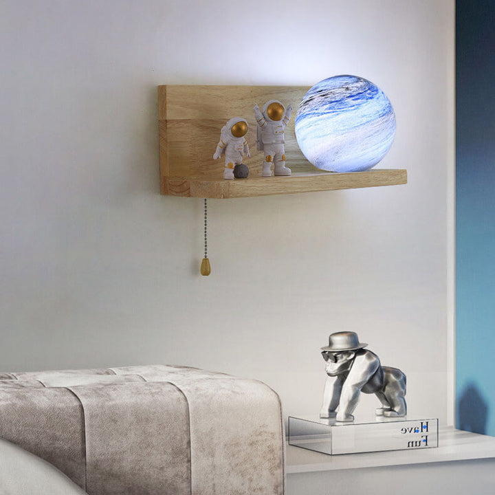 Applique murale 1 lumière avec base carrée en bois massif et verre créatif moderne 